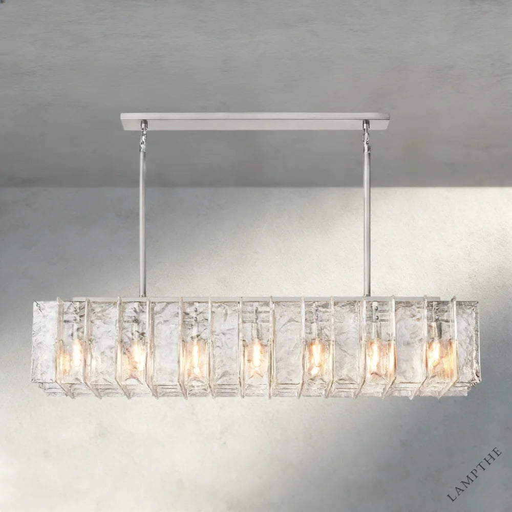 67" / Nickle Lattice Clear Glass Rectangular Chandelier 49", 67"