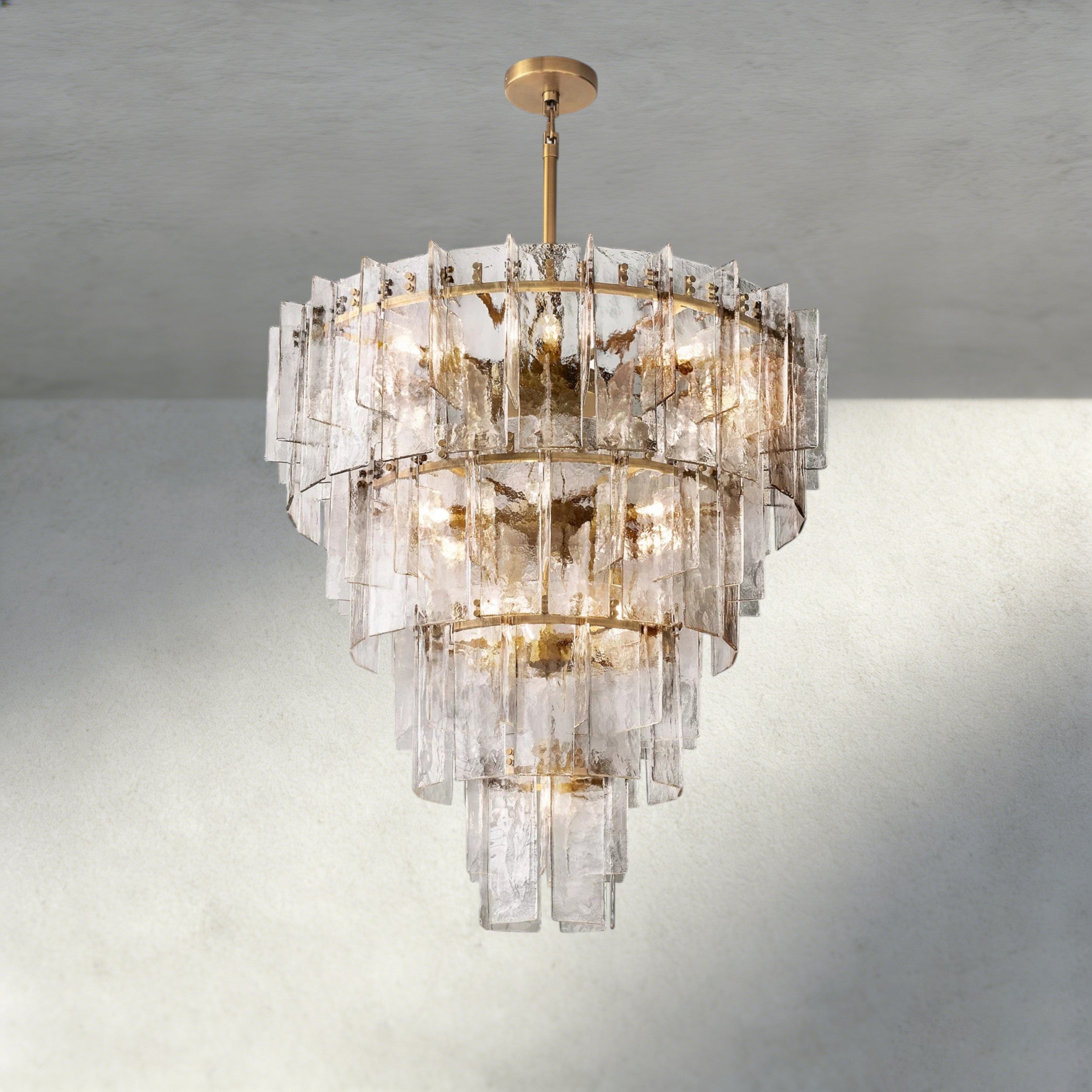 37" / Brass Lattice Clear Glass Tiered Round Chandelier 36", 47"