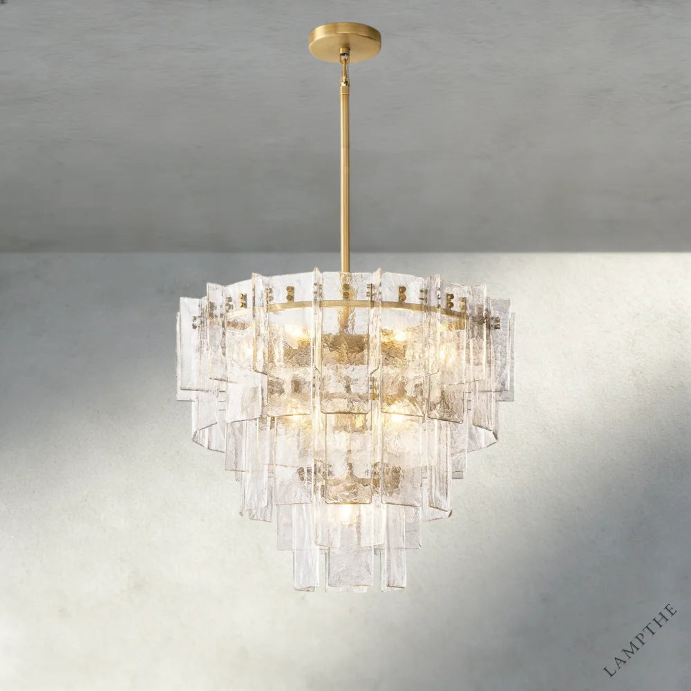 36" / Brass Lattice Clear Glass Tiered Round Chandelier 36", 47"