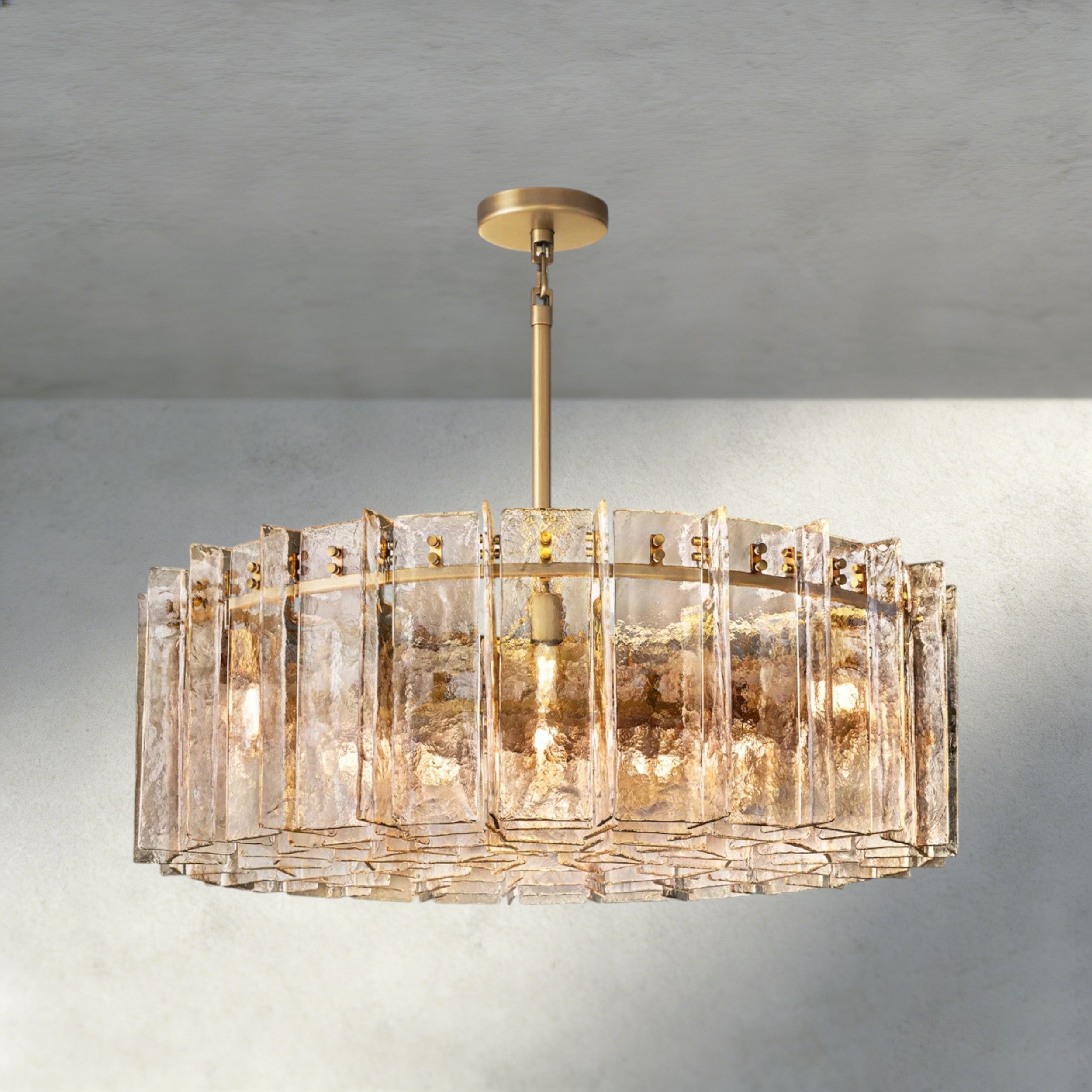 48" / Brass Lattice Smoke Glass Round Chandelier 37", 48"