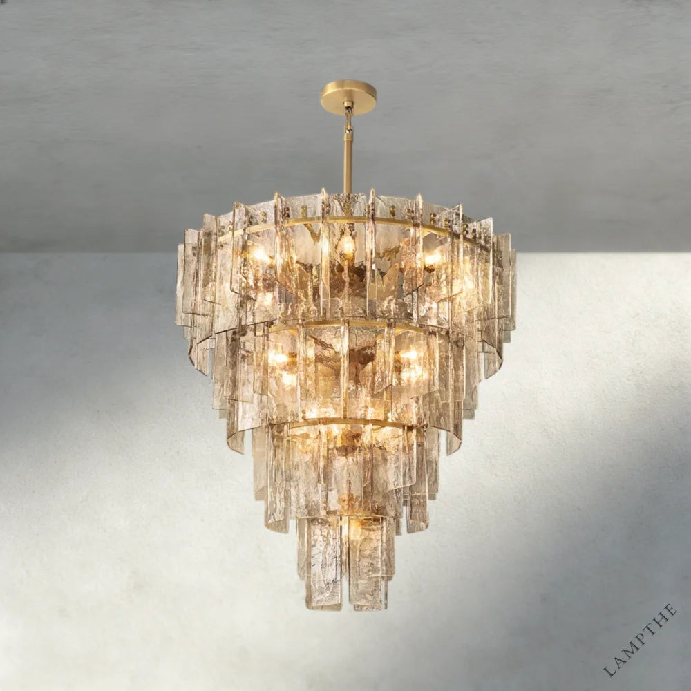 47" / Brass Lattice Smoke Glass Tiered Round Chandelier 36", 47"