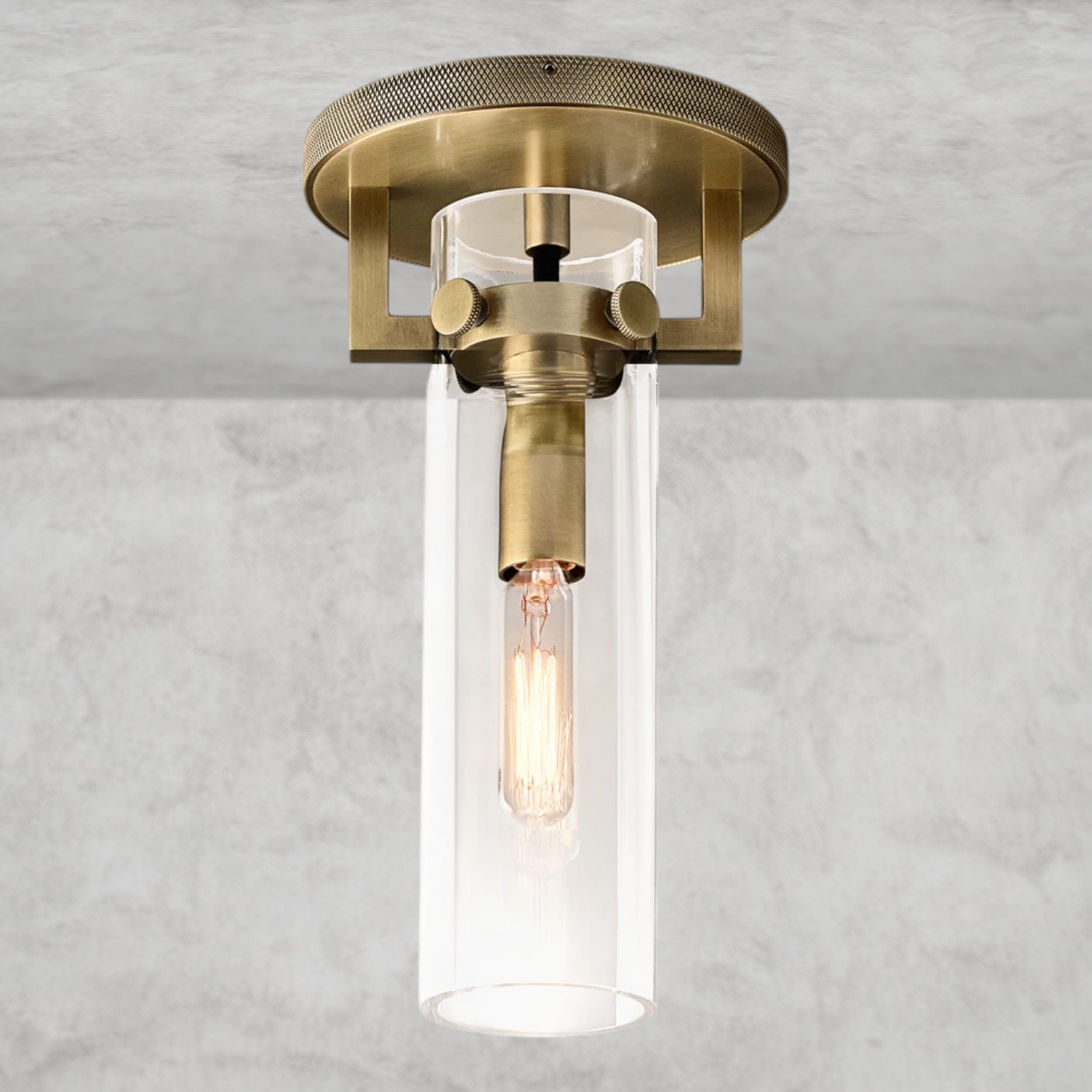 Brass MACHINIST GLASS CYLINDER FLUSHMOUNT