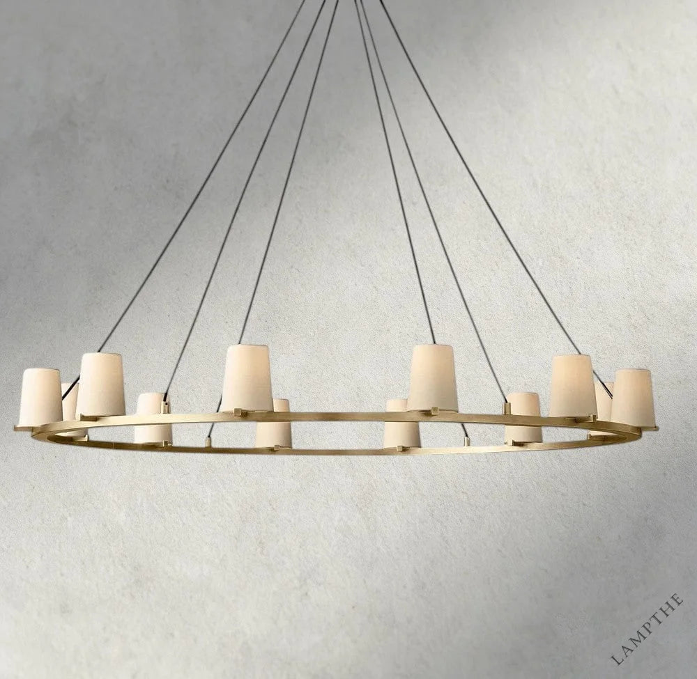 60" / Brass Pauillac Fabric Shade Round Chandelier 36", 48", 60"