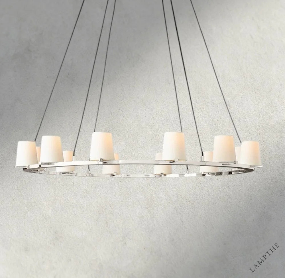 48" / Nickle Pauillac Fabric Shade Round Chandelier 36", 48", 60"