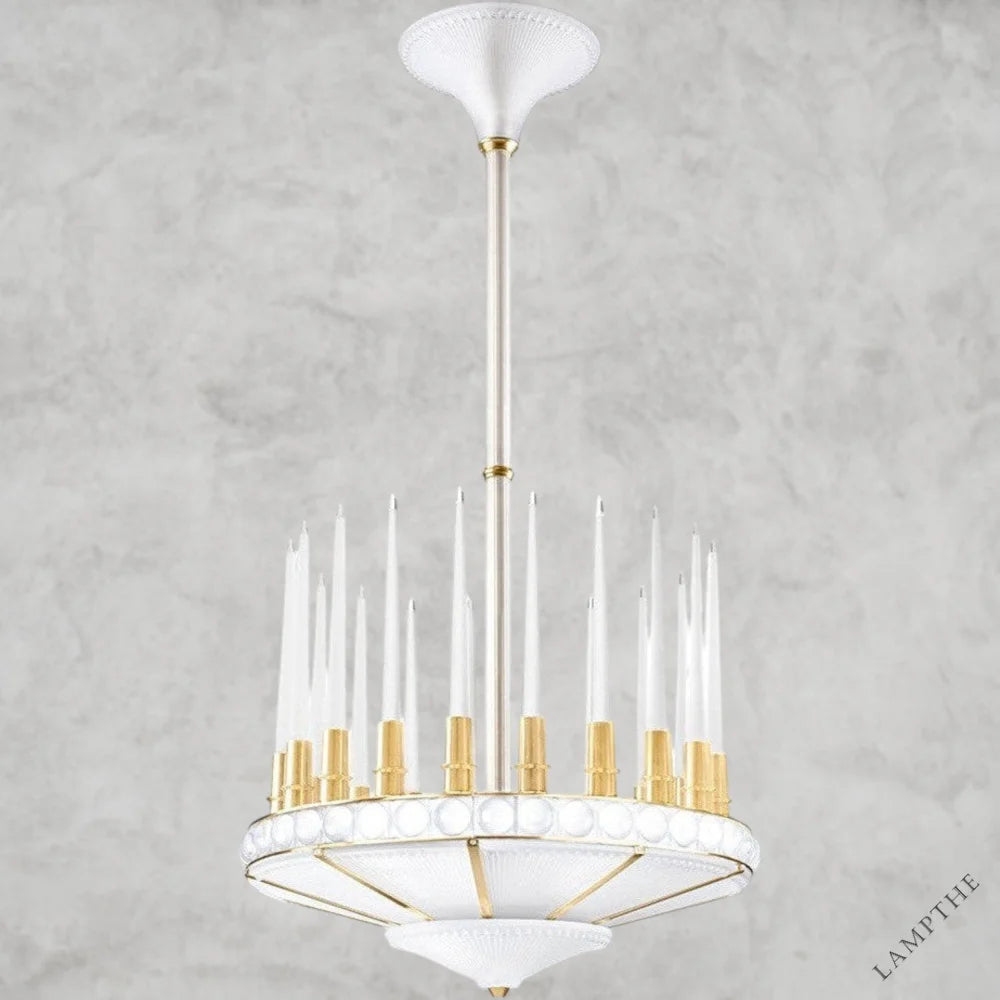 Satin Gilded Peres Candles Chandelier 27D"