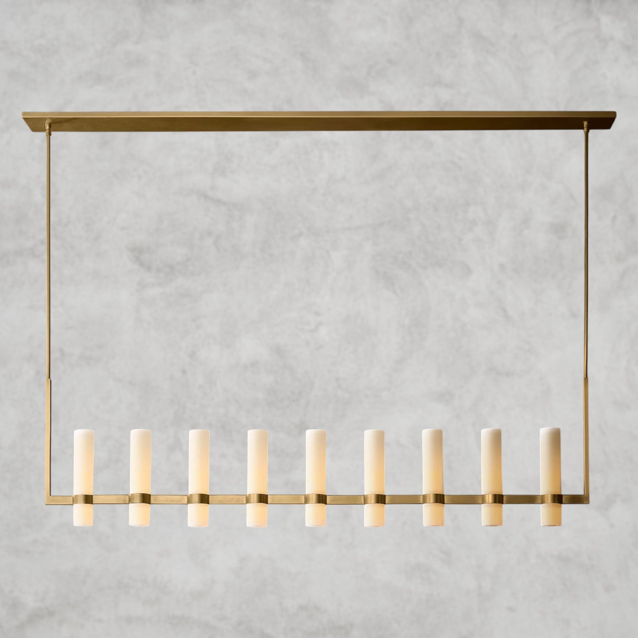 71" / Brass Ravelle Linear Milk Glass Chandelier 59", 71"