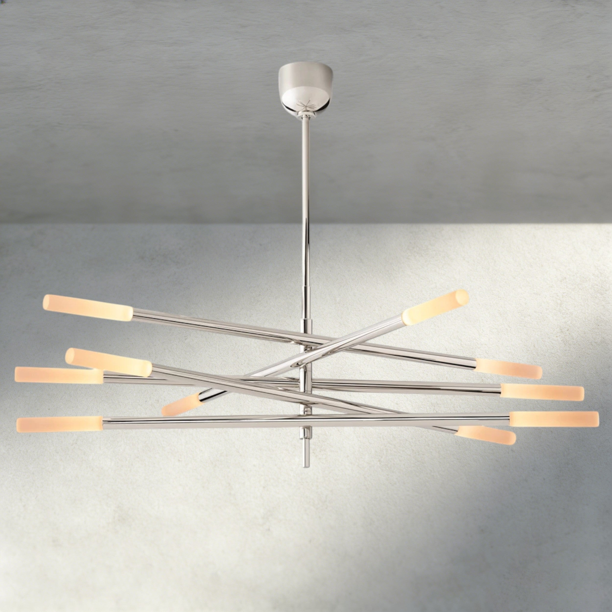 Nickle Rousseau 10-Light Mobile Etched Rod Chandelier