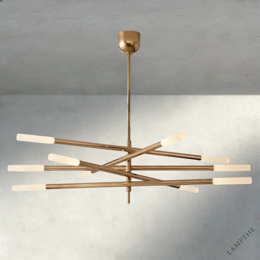 Brass Rousseau 10-Light Mobile Etched Rod Chandelier