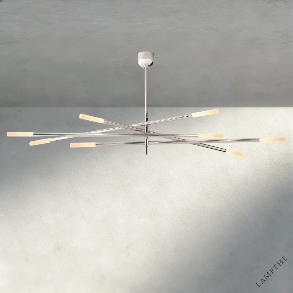 65" / Nickle Rousseau 8-Light Mobile Etched Rod Chandelier 65", 80"