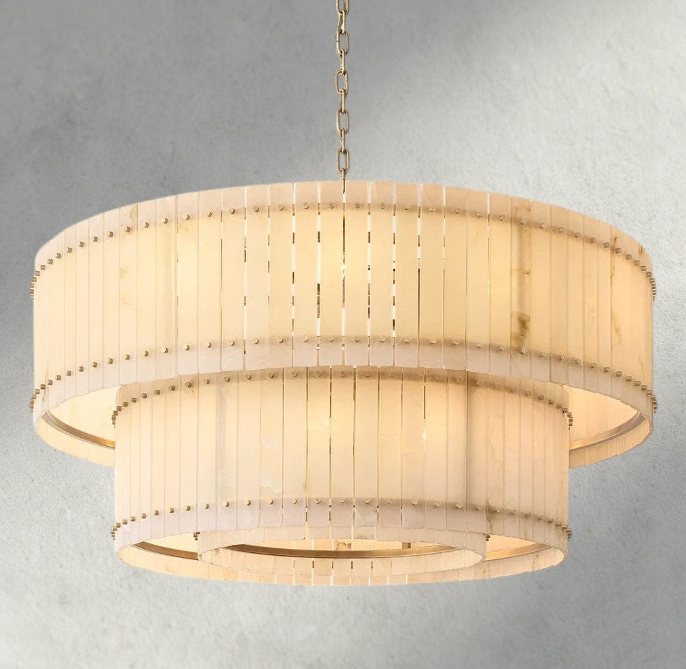 60" / Brass San Marco Alabaster Round Tiered Chandelier 22", 37", 48", 60"