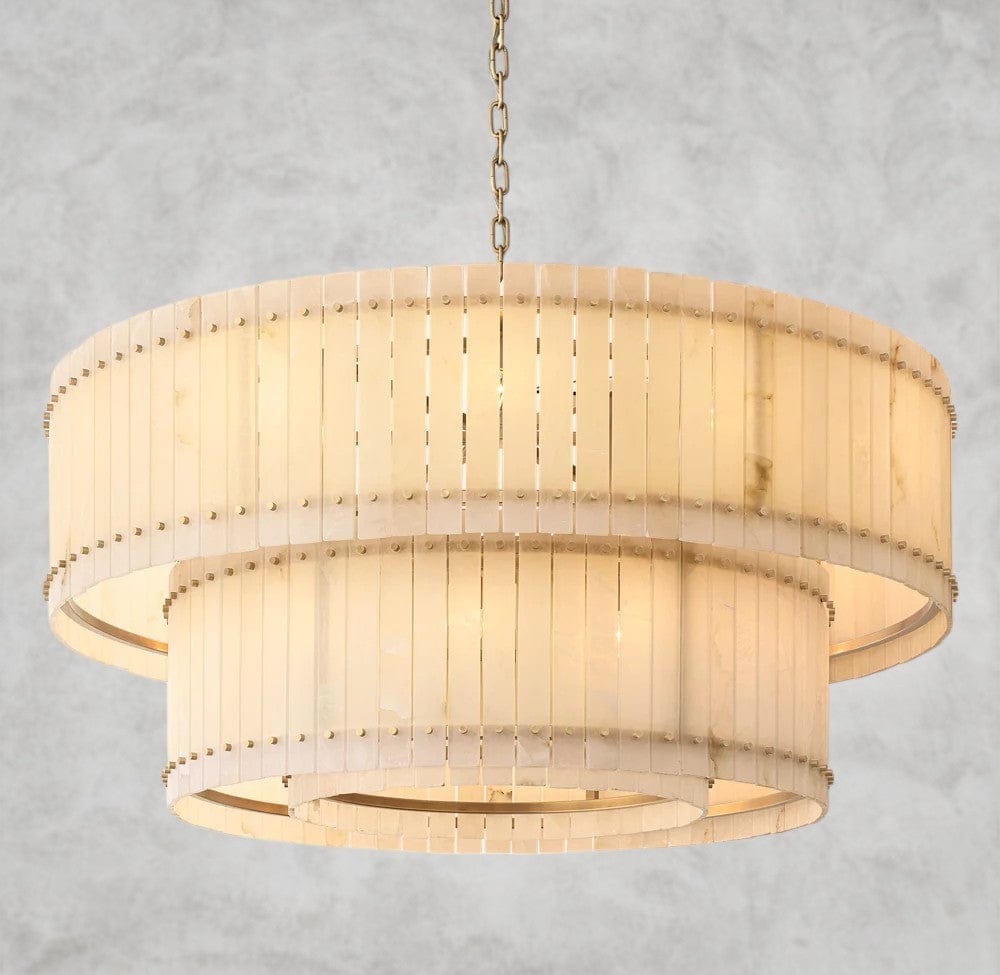60" / Brass San Marco Alabaster Round Tiered Chandelier 22", 37", 48", 60"