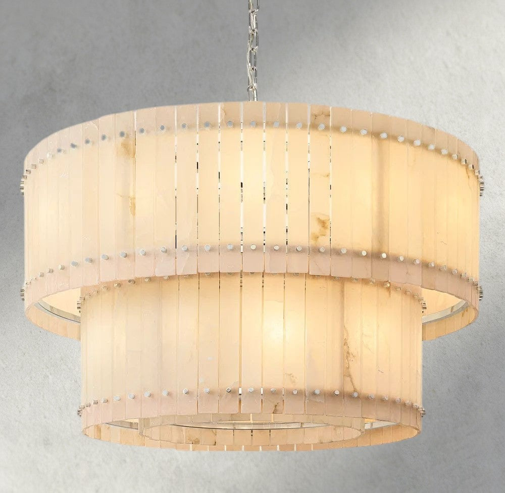 48" / Nickle San Marco Alabaster Round Tiered Chandelier 22", 37", 48", 60"