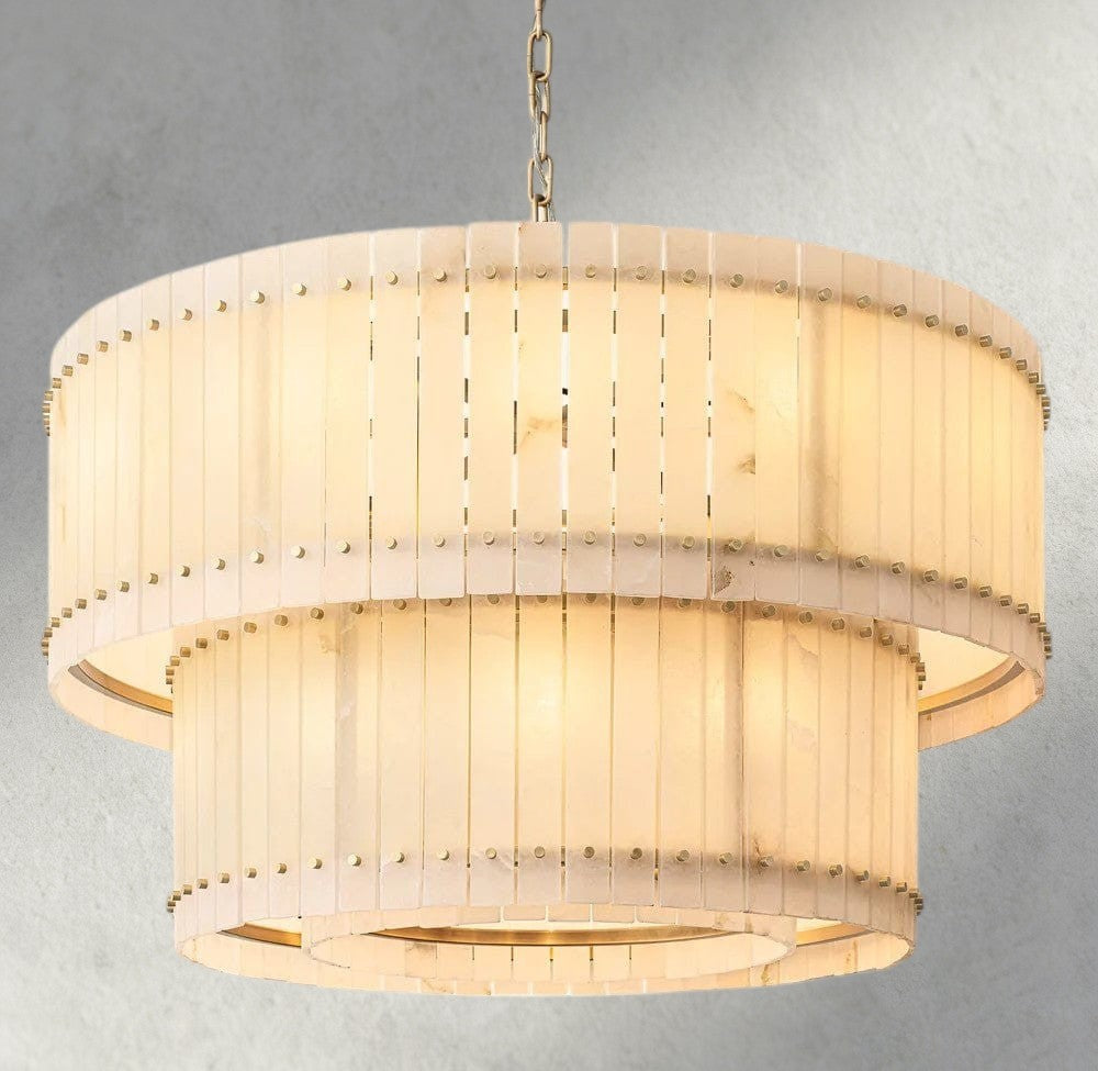 48" / Brass San Marco Alabaster Round Tiered Chandelier 22", 37", 48", 60"