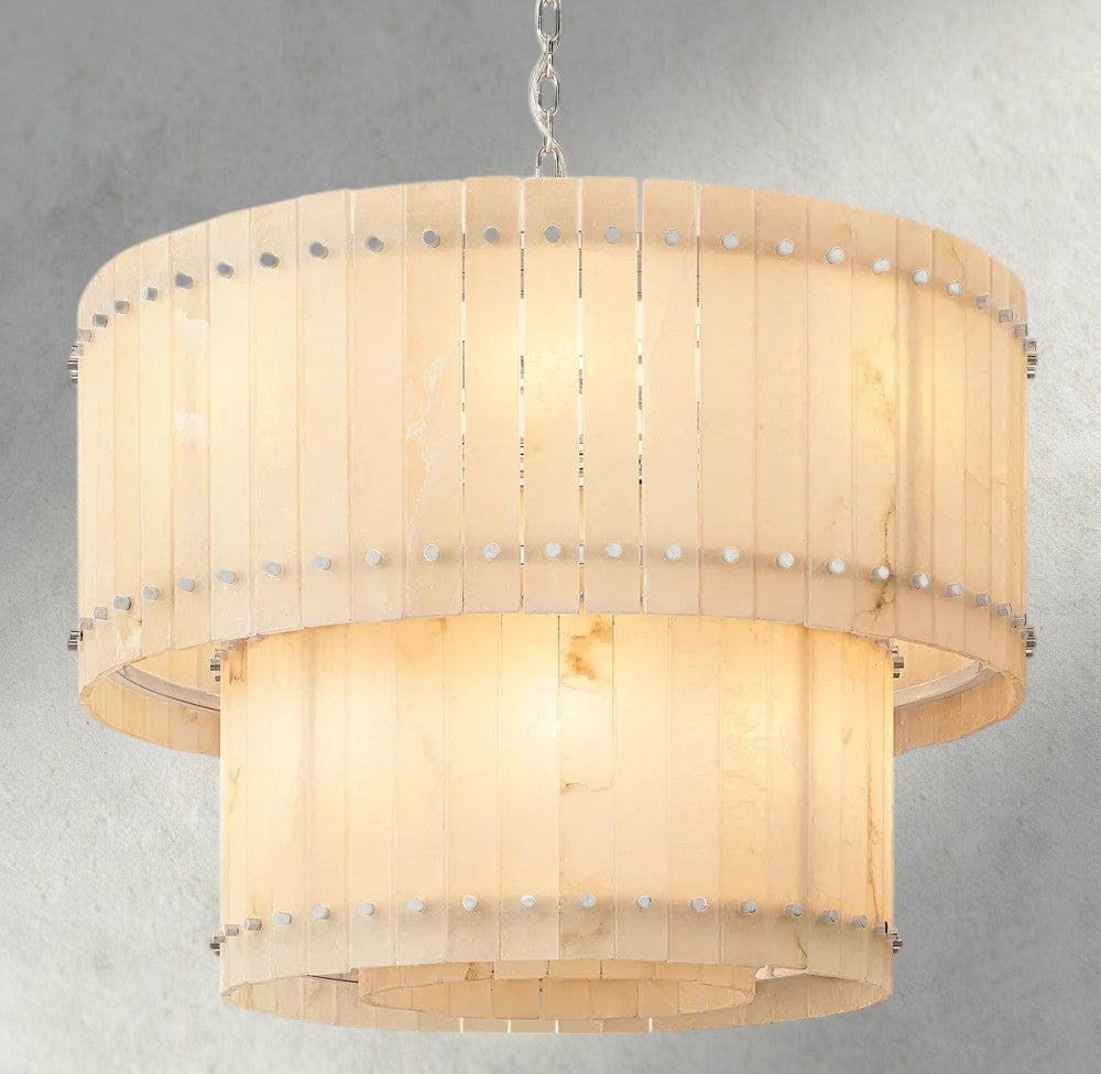 37" / Nickle San Marco Alabaster Round Tiered Chandelier 22", 37", 48", 60"