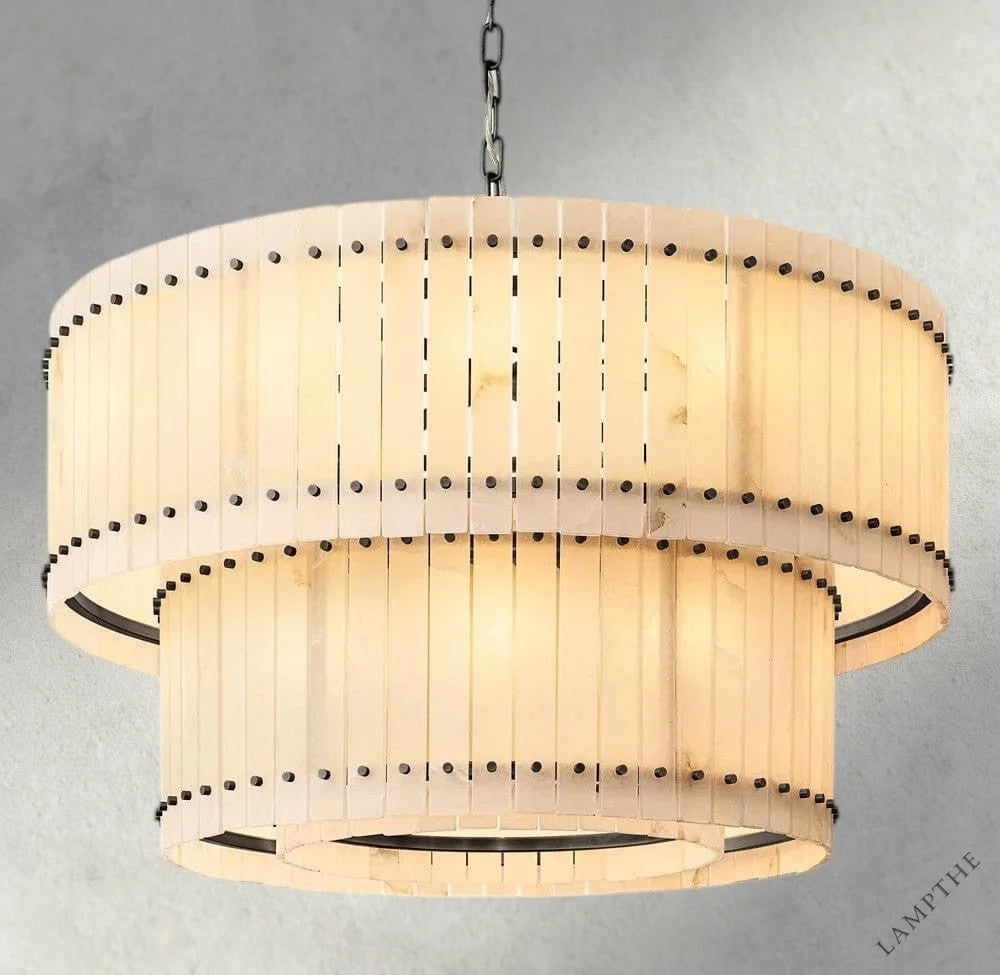 48" / Bronze San Marco Alabaster Round Tiered Chandelier 22", 37", 48", 60"