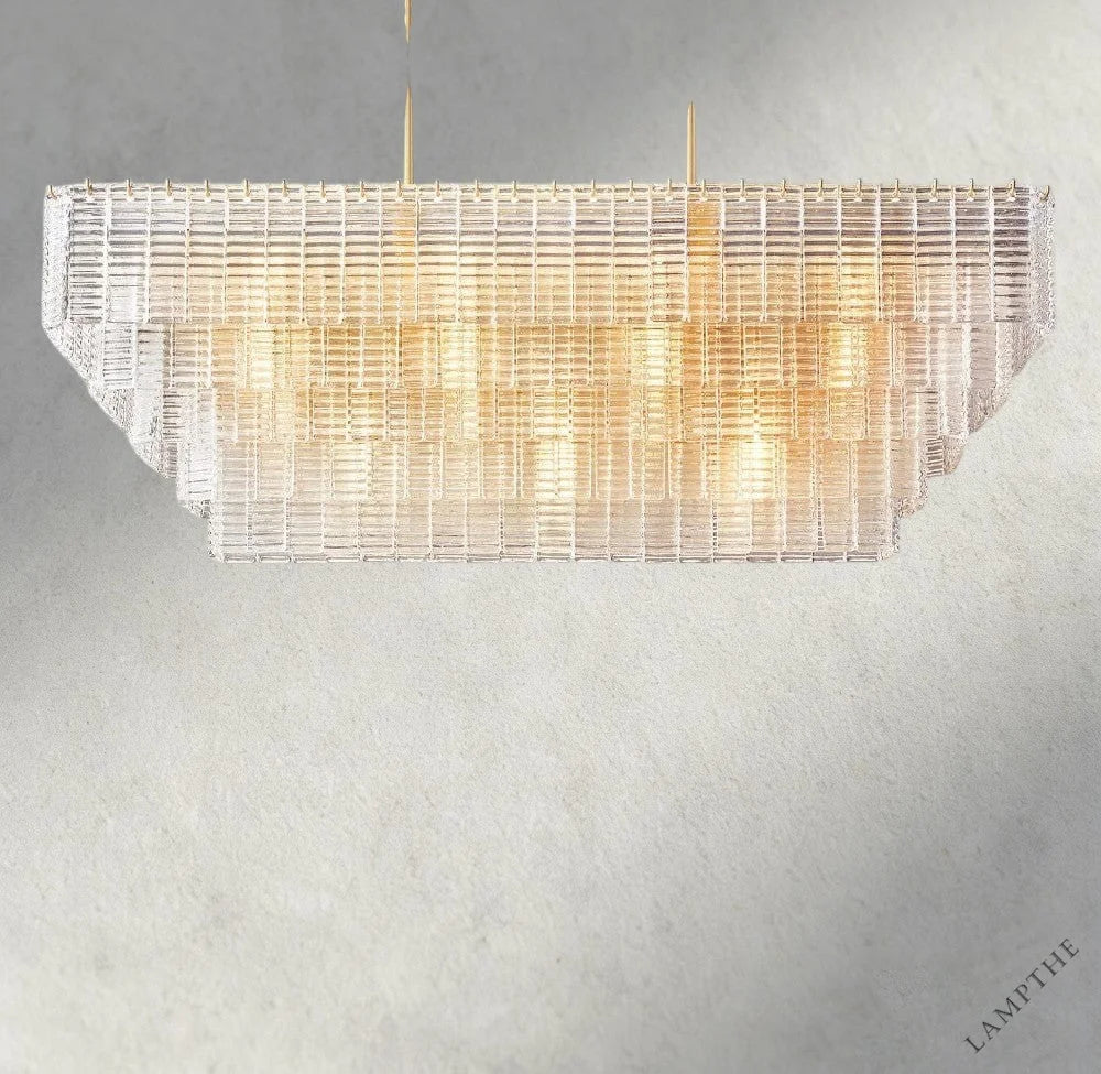 Brass Sirene Clear Glass Rectangular Chandelier 59"