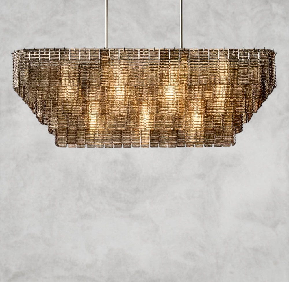 59" / Nickle Sirene Smoke Glass Rectangular Chandelier 59", 77"