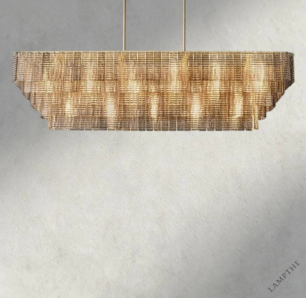77" / Brass Sirene Smoke Glass Rectangular Chandelier 59", 77"