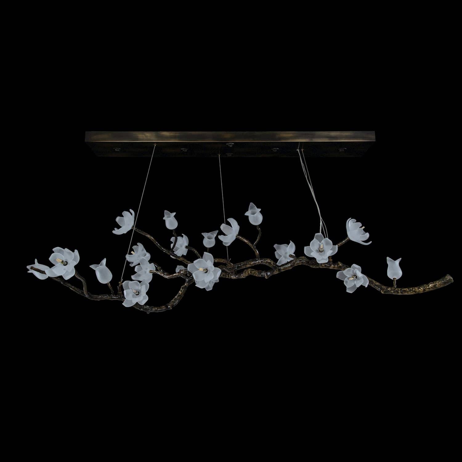 Tulip Glass Bronze Oblong Nineteen-Light Chandelier