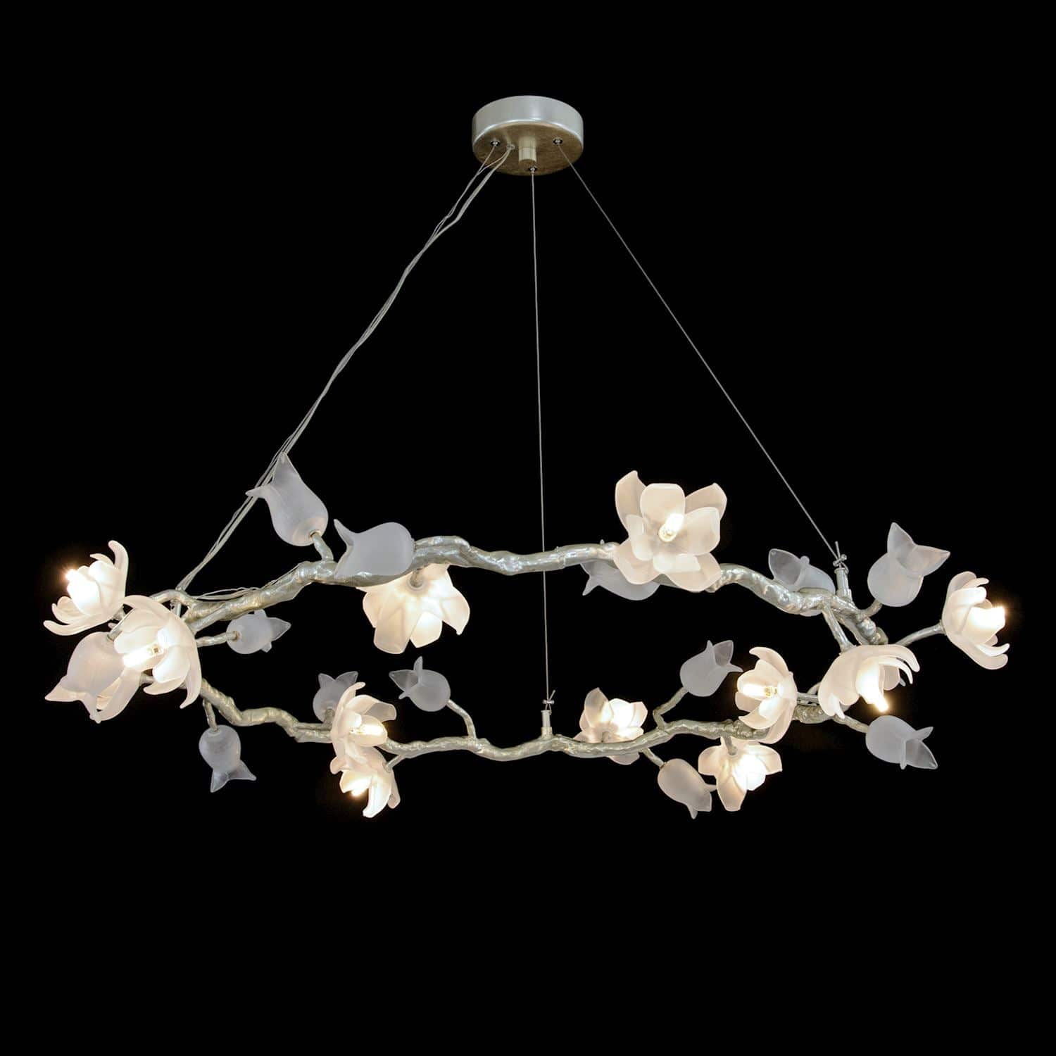 Tulip Glass Silver Leaf Twelve-Light Halo Chandelier