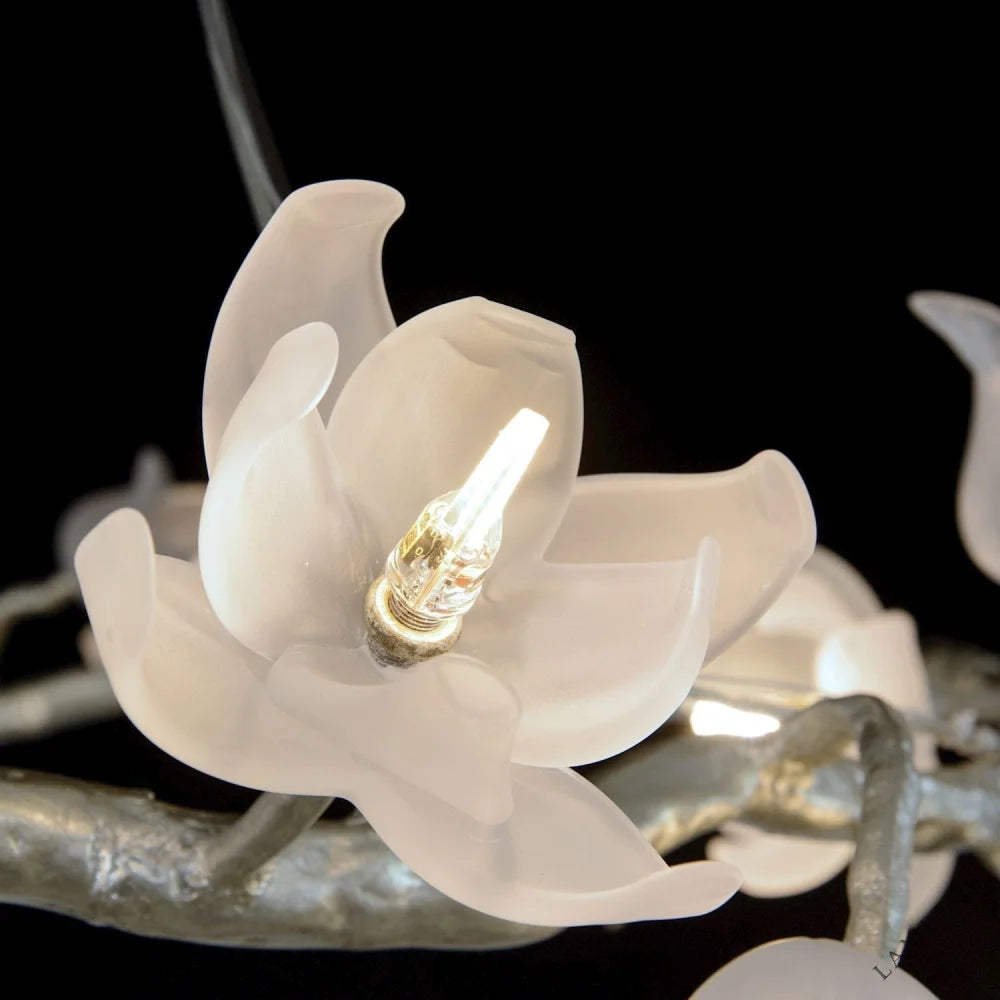 Tulip Glass Silver Leaf Vertical Twenty-One Light Chandelier