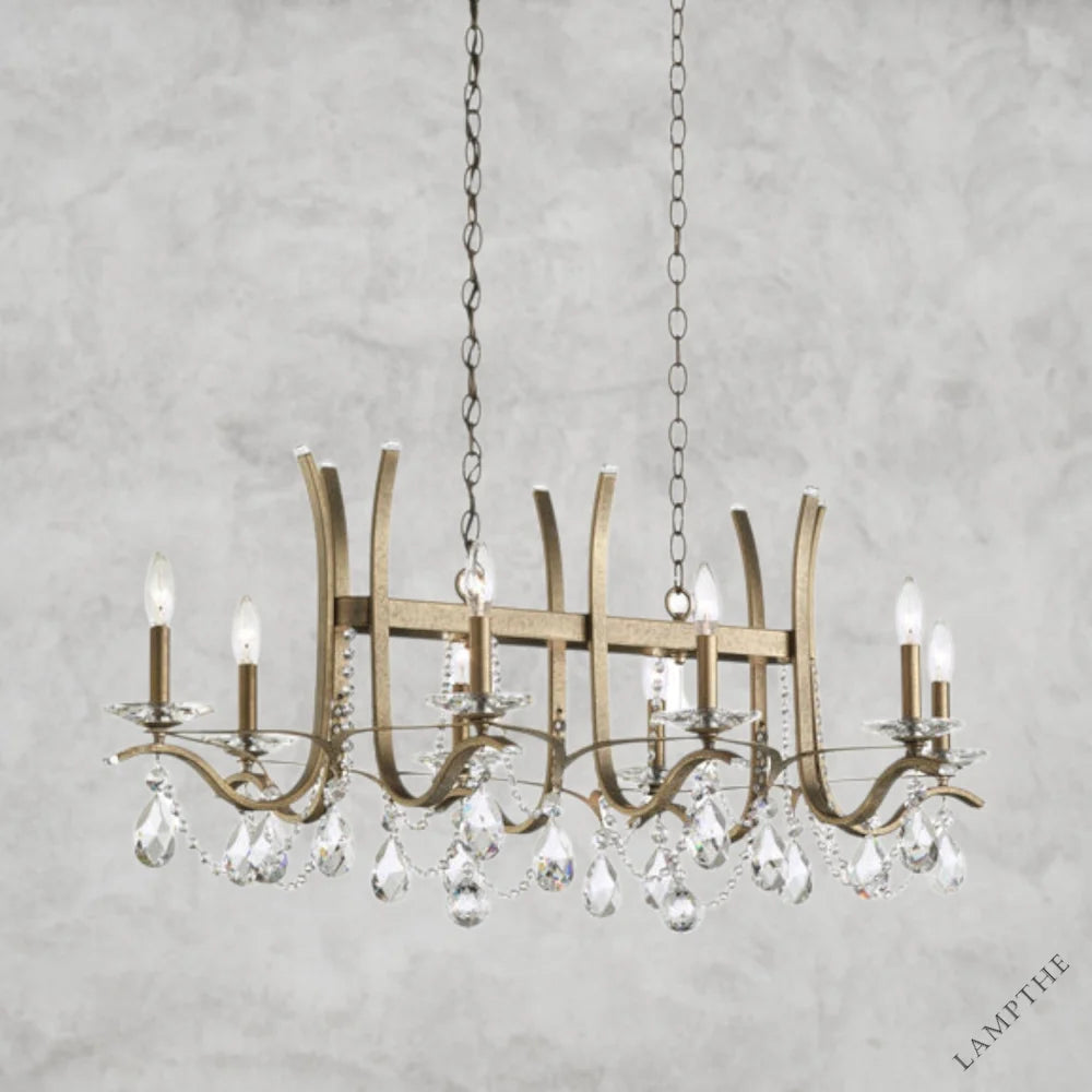 Etruscan Gold / Clear Heritage Crystal Vesca Long Chandelier 46"