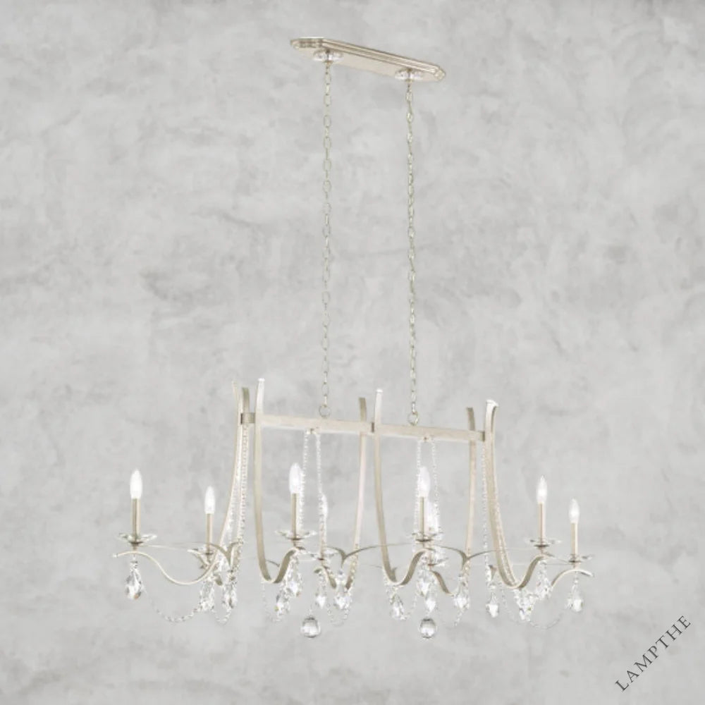 Antique Silver / Clear Heritage Crystal Vesca Long Chandelier 58"