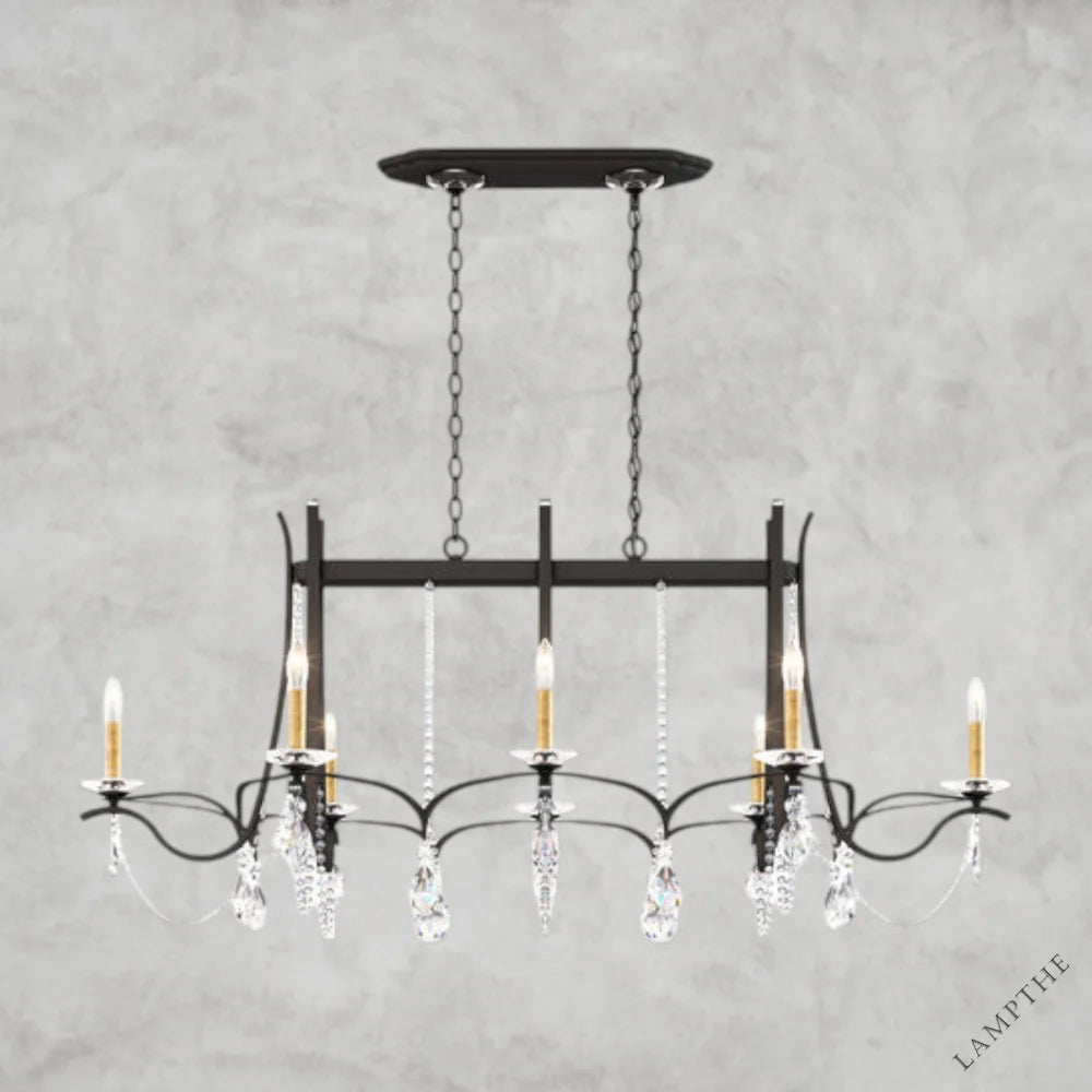Black / Clear Heritage Crystal Vesca Long Chandelier 58"