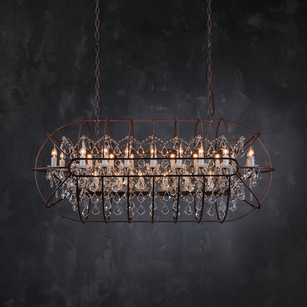 Gyro Crystal Rectangular Chandelier Antique Rust