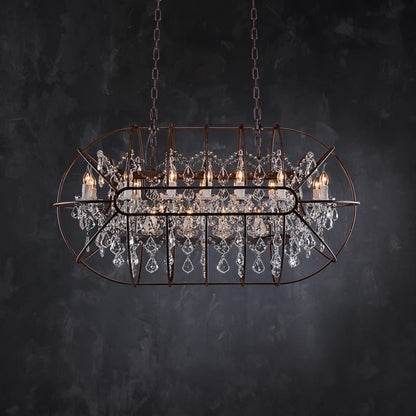 Gyro Crystal Rectangular Chandelier Antique Rust