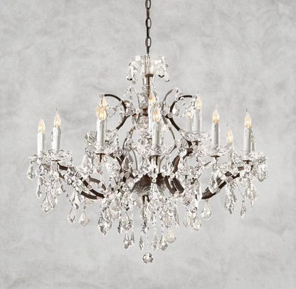 33" / Bronze/ Clear Crystal 19th C. Rococo Iron & Crystal Round Chandelier 18", 28", 33", 40", 60", 101"