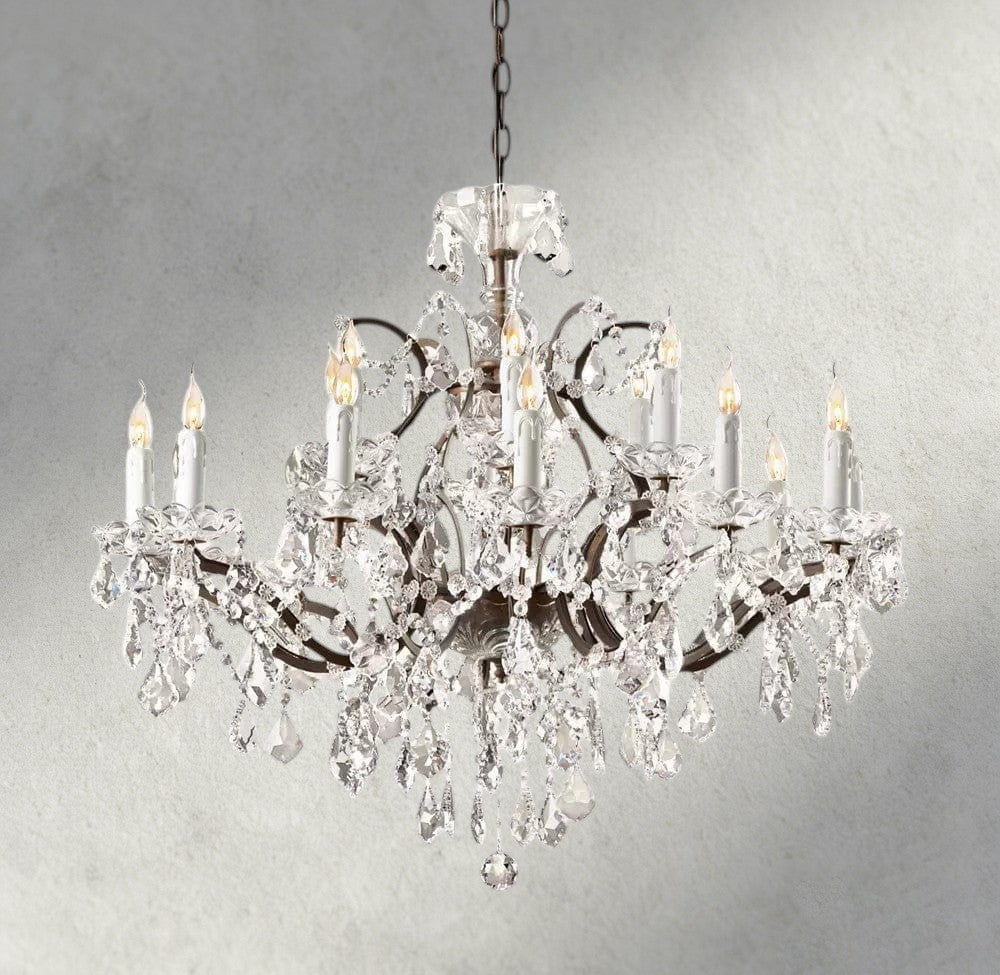 33" / Bronze/ Clear Crystal 19th C. Rococo Iron & Crystal Round Chandelier 18", 28", 33", 40", 60", 101"