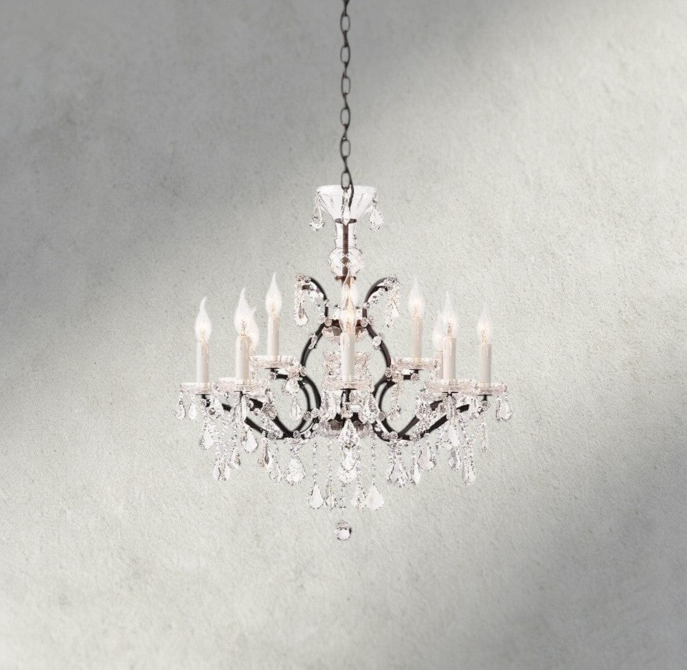28" / Bronze/ Clear Crystal 19th C. Rococo Iron & Crystal Round Chandelier 18", 28", 33", 40", 60", 101"