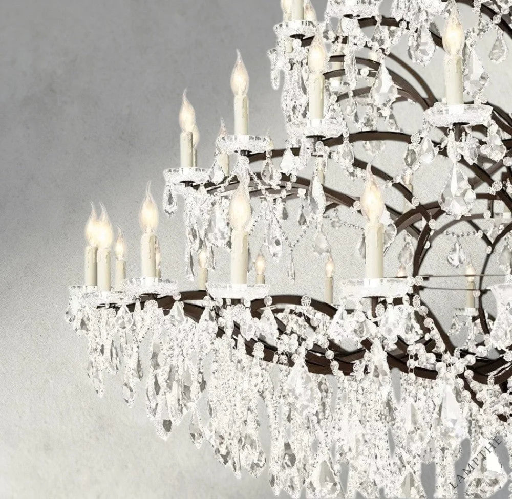 19th C. Rococo Iron & Crystal Round Chandelier 18", 28", 33", 40", 60", 101"