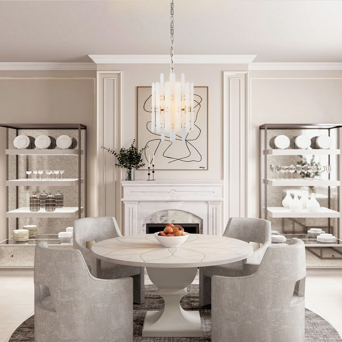 Alabaster Shield Long Pendant 12 Lights Chandelier