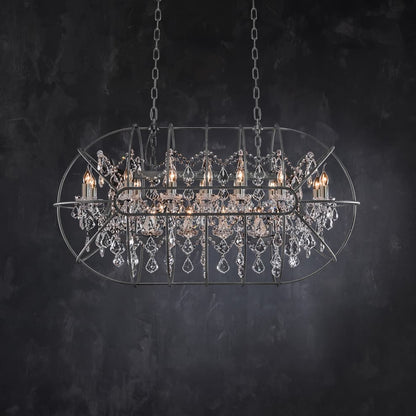 Gyro Crystal Rectangular Chandelier Antique Rust