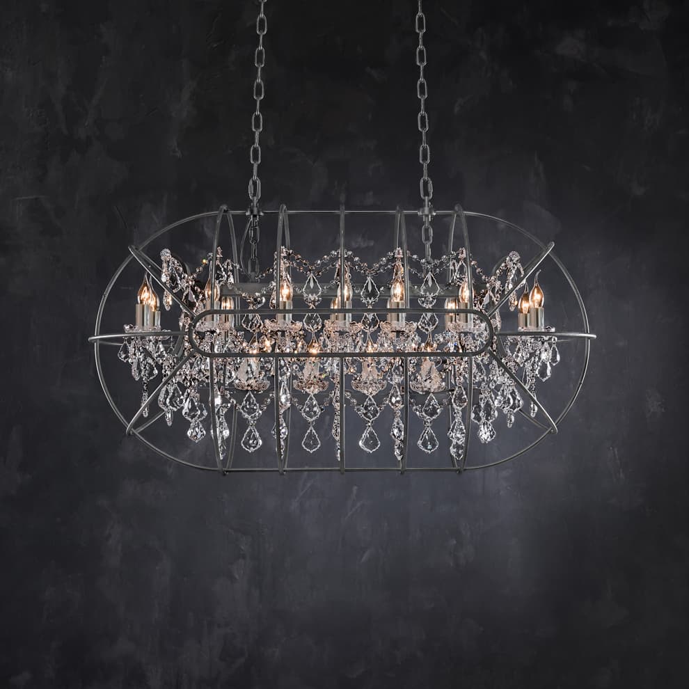 Gyro Crystal Rectangular Chandelier Antique Rust