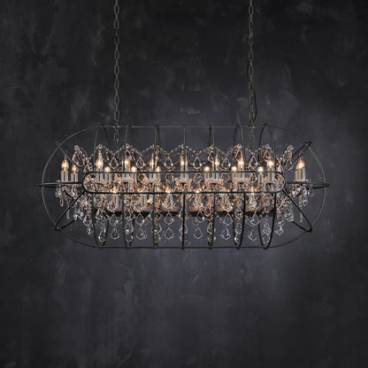 Gyro Crystal Rectangular Chandelier Antique Rust