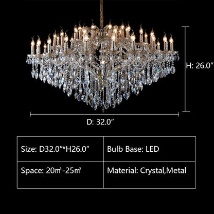 Oversized Luxury Candle Branch Raindrop Crystal Pendant Chandelier for Living/Dining Room/Foyer/Stairs