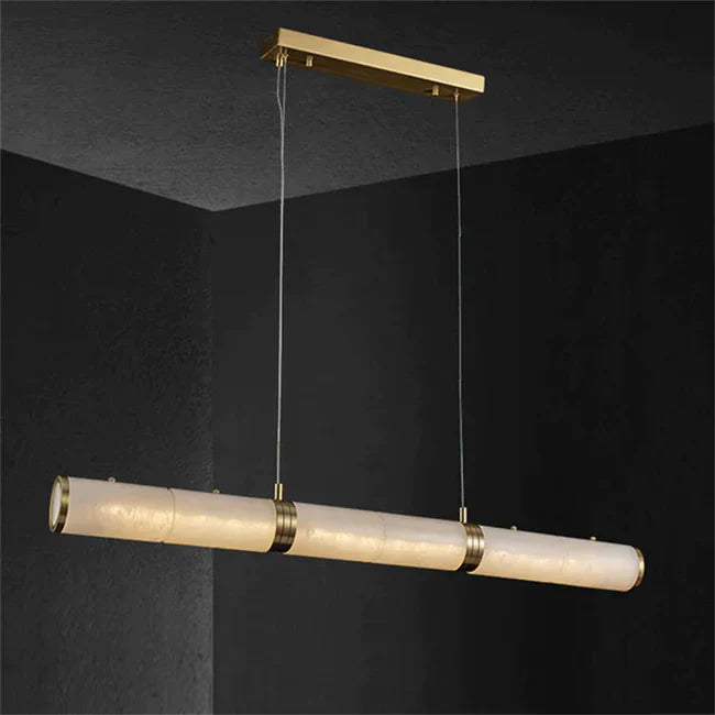 Modern Linear Alabaster Chandelier, Chandelier Over Dining Table