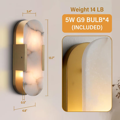 Elegant Alabaster Wall Sconces (Set of Two) - Natural Marble Brass Lighting