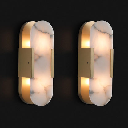 Elegant Alabaster Wall Sconces (Set of Two) - Natural Marble Brass Lighting