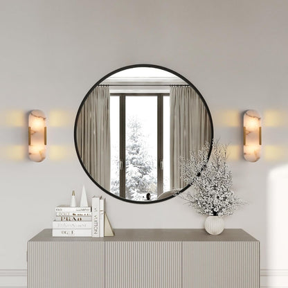 Elegant Alabaster Wall Sconces (Set of Two) - Natural Marble Brass Lighting