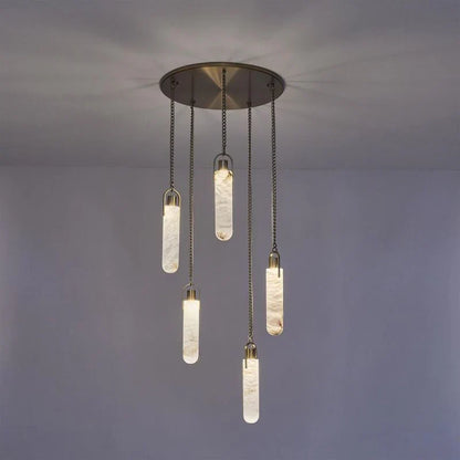 Alabaster Flint Additions Multi Light Pendant, Round Chandelier For staircase, Hallway