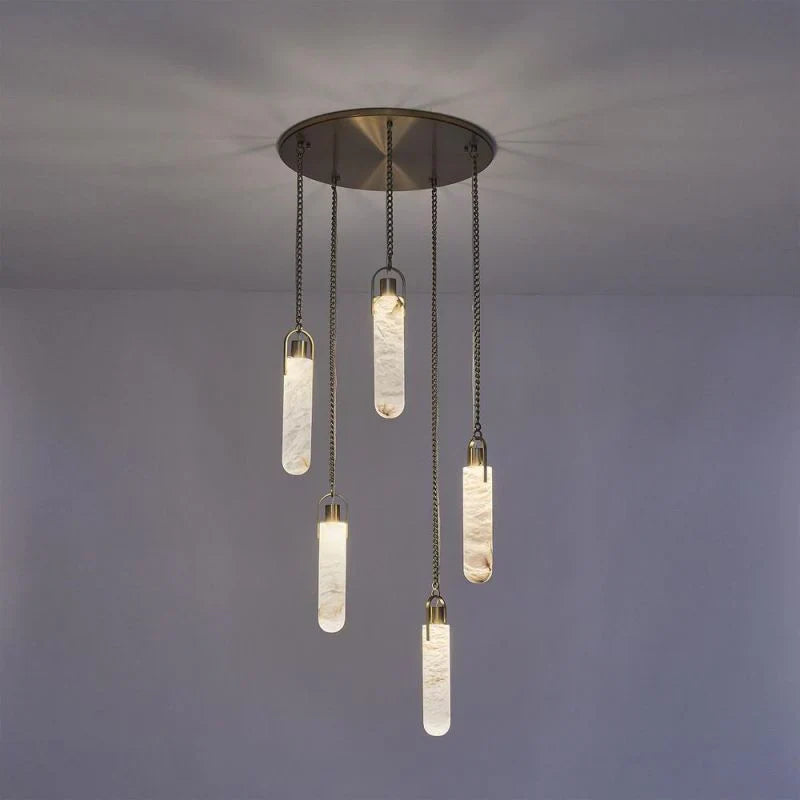 Alabaster Flint Additions Multi Light Pendant, Round Chandelier For staircase, Hallway