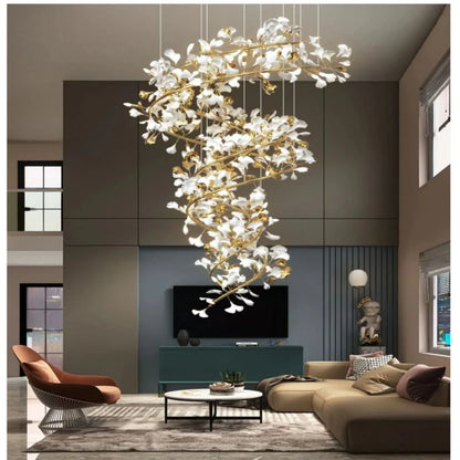 Glessy Ceramic Ginkgo Cascading Branch Chandelier