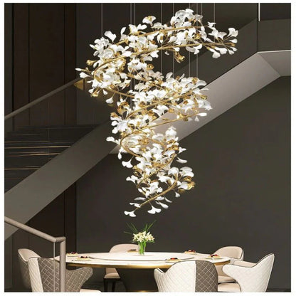 Glessy Ceramic Ginkgo Cascading Branch Chandelier