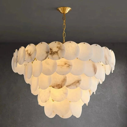 Noah Multi-Layer Natural Alabaster Round Modern Chandelier 35''/43''