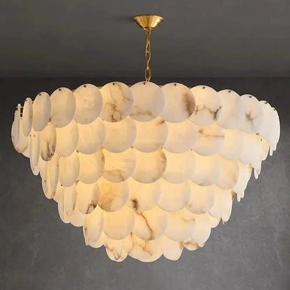 Noah Multi-Layer Natural Alabaster Round Modern Chandelier 35''/43''