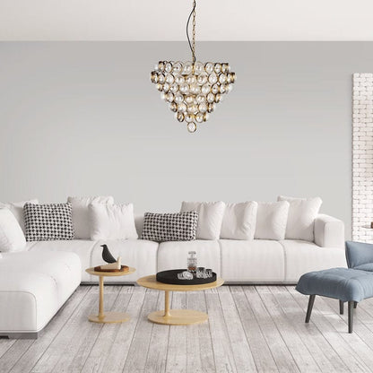 Aged Brass and Textured Glass Large Chandelier